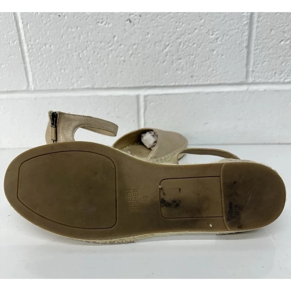 Eileen Fisher Espadrille Size 10 Tumbled Metallic Leather Flat Shoes‎